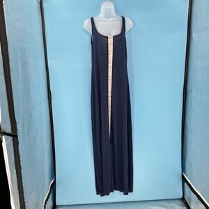 Cynthia Rowley 100% Linen Maxi Dress‎ XS Navy Coastal Resort Summer Minimalist